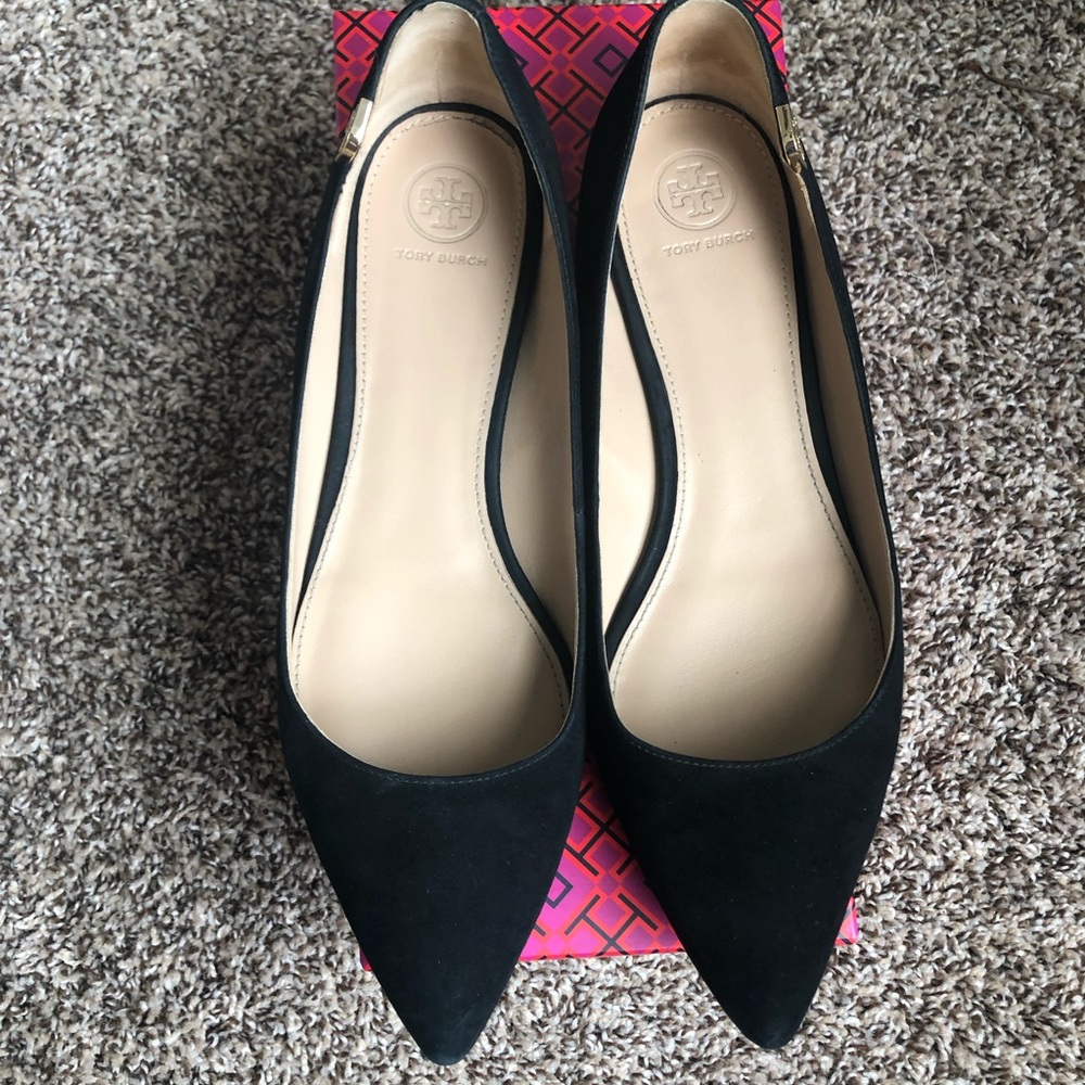 Tory Burch Elizabeth Flat Black Royal Suede 10.5